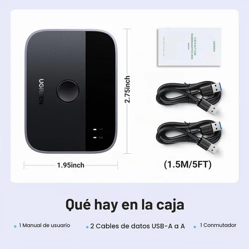 Vista 7 de UGREEN Interruptor USB 3.0 2 en 2 salidas, conmutador USB 2 computadoras para compartir teclado y mouse impresora escáner cámara web, divisor