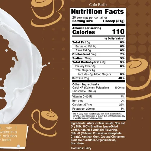 Vista 2 de Bariatric Eating Inspire Cafe Bella - Polvo aislado de proteína de suero de leche sin azúcar, 0.71 oz, vainilla y canela, capuchino (20 porciones)