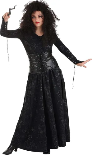 Vista 2 de Women's Deluxe Harry Potter Bellatrix Lestrange Costume, Black Dress Corset, Evil Wizard Outfit for Halloween