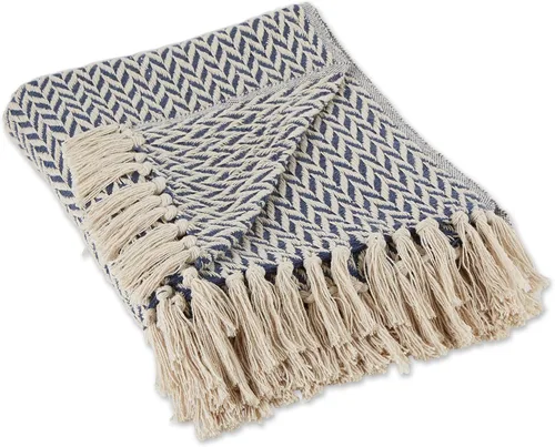 Vista 7 de DII - Manta Moderna Zig Zag de Forro Polar de Algodón Tejido, con Flecos Anudados a Mano de 2.5 Pulgadas, 50 x 60 Pulgadas, Negra Negro