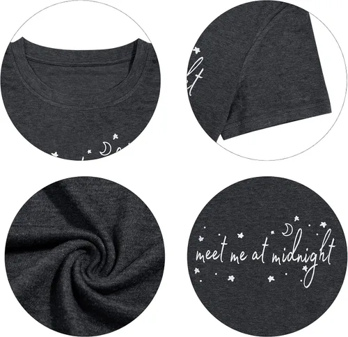 Vista 7 de Camiseta de álbum para mujer, camiseta con texto en inglés "Meet Me at Midnight", camiseta de concierto para mujer, camiseta con gráficos vintage