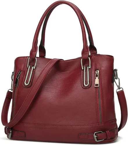 Vista 7 de FANDARE Bolso de mano vintage para mujer, bolso bandolera de piel sintética, impermeable