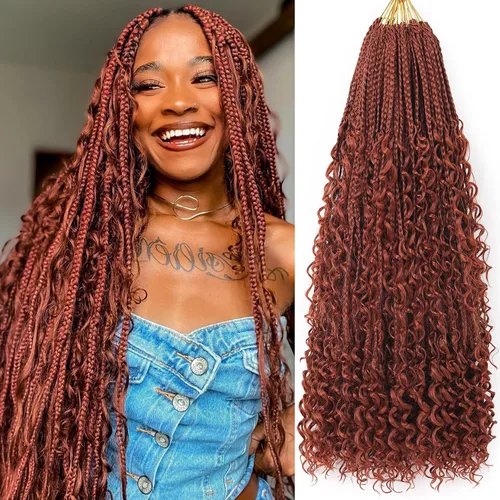 Vista 32 de Unionbeauty - 8 paquetes de trenzas bohemias de diosa en caja, de ganchillo de pelo para mujer negra, 8 pulgadas de trenzas de caja bob bohemias