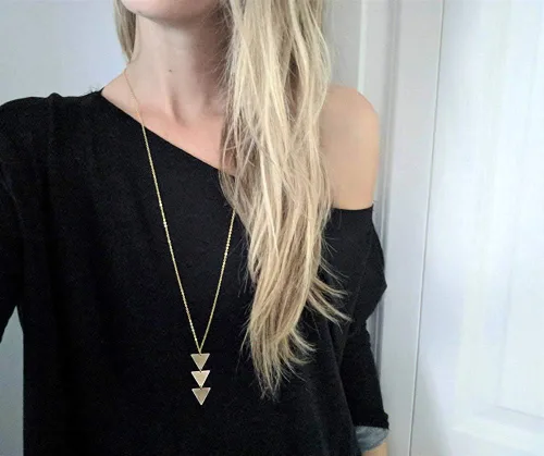 Vista 4 de Fesciory - Juego de 6 collares largos con dije para mujer, diseño de círculo, hoja, triángulo, borla y collar para niñas