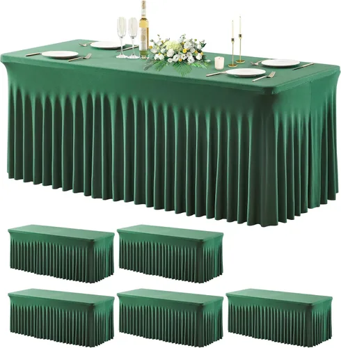 Vista 14 de Wish Care Paquete de 2 manteles de elastano elástico azul bebé para mesas rectangulares de 4 pies, manteles ajustables sin arrugas de 4 pies