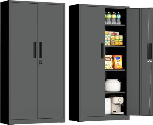 Vista 27 de INTERGREAT Gabinete de almacenamiento de metal con puertas con cerradura, gabinetes de almacenamiento de acero con cerradura con 2 puertas y Negro