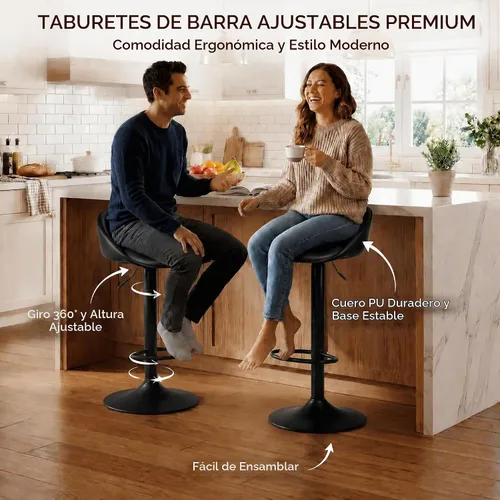 Vista 6 de YOUNIKE Bar Stools Set of 2 Kitchen Bar Chair Counter Height Barstool Black