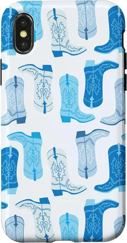 Vista 5 de Cowboy Boot Illustration Preppy Western Pastel Blue and Cyan Case for iPhone 17