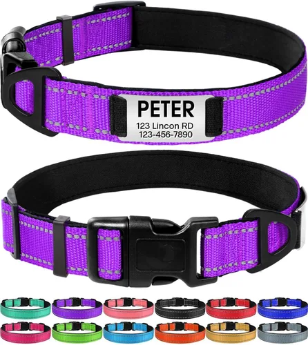 Vista 8 de Joytale Collares para perros personalizados, collar de nailon reflectante con placa de nombre grabada, personalizado para perros pequeños, negro, S