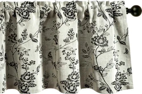 Vista 15 de VOGOL Cortinas de cenefa de jacquard dorado con diseño de flores de lujo para dormitorio, sala de estar, comedor, 52 x 14 pulgadas, 1 panel, negro