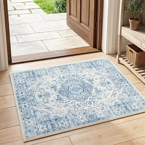 Vista 11 de jinchan Alfombra de área pequeña lavable floral vintage, alfombra de entrada simétrica de medio círculo de 2 x 3, alfombra de entrada suave de pelo