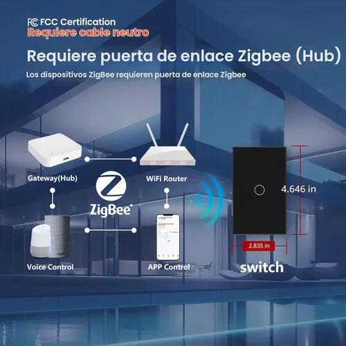 Vista 3 de Zigbee Switch Need Neutral Wire Need Zigbee Hub, negro 1 botón