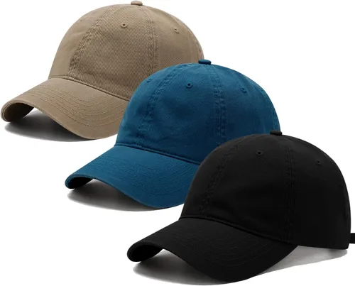Vista 13 de Paquete de 3 gorras de béisbol vintage lavadas lisas de algodón de sarga ajustable a granel de perfil bajo clásico para hombres/mujeres