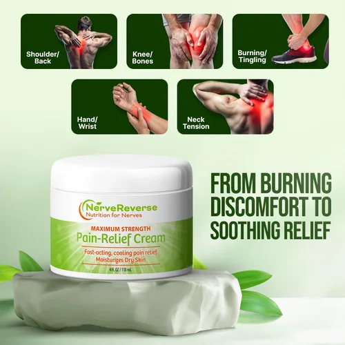 Vista 2 de NerveReverse - Crema para aliviar el dolor de neuropatía para pies, manos, piernas y dedos de los pies. Tarro grande de 4 onzas. Crema de acción