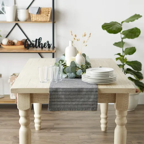 Vista 3 de DII Farmhouse Gingham, colección de mesa a cuadros, camino de mesa, 14x72, negro