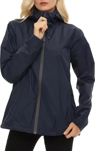 Vista 3 de Chaqueta impermeable ligera para mujer, con capucha, cortavientos ajustable y resistente al viento