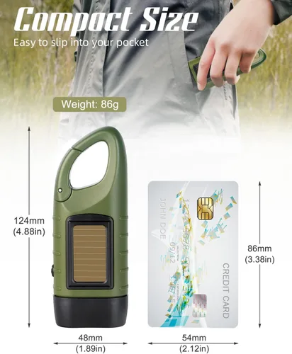 Vista 3 de SEANCHEER Linternas solares de manivela, linterna LED compacta recargable de emergencia, linterna de supervivencia de mano, linterna de dinamo