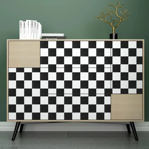 Vista 6 de Yenhome Papel tapiz a cuadros en blanco y negro para despegar y pegar a mediados de centro, moderno papel de contacto blanco y negro para armarios