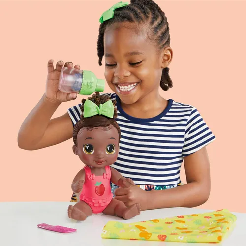 Vista 5 de Baby Alive Shampoo Snuggle Berry Boo Cabello Negro - Juego de muñeca bebé de agua de 11 pulgadas, juguetes para niñas y niños de 3 años en adelante