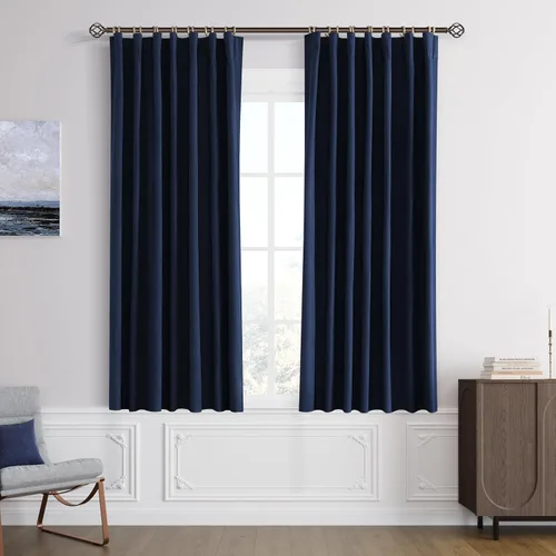 Vista 49 de Joywell - 2 cortinas de lino 100% opacas, con bolsillo para cortinero, trabilla trasera, cinta para ganchos y anillas con clip, con aislamiento