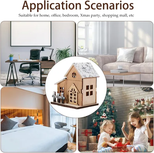 Vista 7 de Uonlytech 2 casas de Navidad iluminadas de madera, casa de Navidad de madera, iluminada por LED, edificios coleccionables para Navidad, invierno