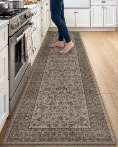Vista 17 de DEXI Alfombrillas de cocina acolchadas antifatiga, 24 x 87 pulgadas, color Beige claro