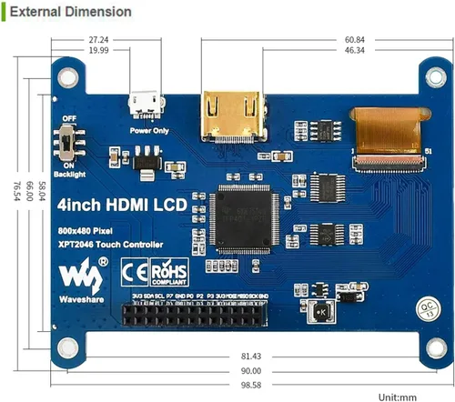 Vista 2 de waveshare 4 pulgadas HDMI LCD IPS pantalla 800x480 resolución resistiva interfaz de pantalla táctil para Raspberry Pi 4 B/3 B/3 B/3 B/2 B/B/B/B cero