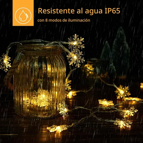 Vista 3 de Brightown Guirnalda de luces solares de copo de nieve de Navidad, 100 LED, 39 pies, impermeable, para exteriores, luces de hadas con 8 modos