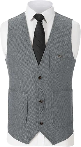 Vista 2 de Chalecos casuales para hombre, chalecos de tweed, chaleco vintage retro de espiga