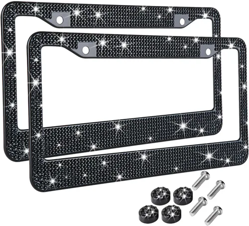 Vista 9 de Marcos de matrícula multicolor con diamantes de imitación brillantes para mujer, cubierta de matrícula de metal a prueba de óxido, accesorios