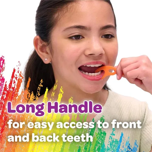 Vista 3 de GUM Crayola Twistables - Hilo dental para niños con flúor, diseñado para manos pequeñas, tres divertidos sabores de frutas, palillos de hilo dental