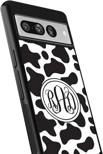Vista 2 de Funda de goma negra con monograma de animales de granja con textura de vaca compatible con Google Pixel 10, 10 Pro, 10 Pro XL, 9a, 9 Pro, Pixel 9