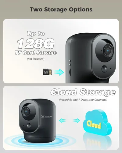 Vista 8 de COCOCAM Cámara de seguridad interior con vista panorámica/inclinación 2K con batería de 5200mAh, cámara WiFi, inalámbrica para monitor