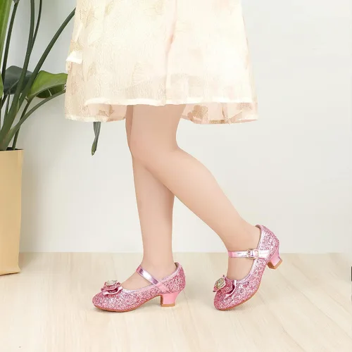 Vista 2 de PANDANINJIA Zapatos de vestir para niñas, zapatos Mary Jane para niñas, tacones bajos para niñas pequeñas, flores, boda, fiesta, escuela