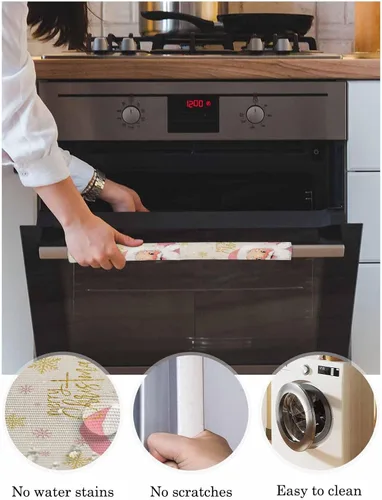 Vista 2 de Juego de 2 fundas para manijas de puerta de refrigerador con texto en inglés «Merry Christmas» para lavavajillas, microondas, horno, nevera, estufa