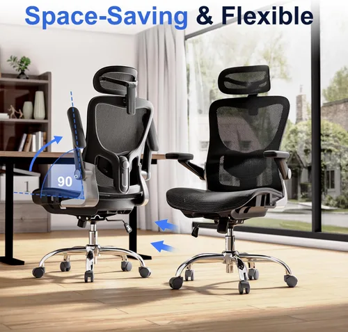 Vista 26 de marrap Silla de oficina ergonómica, silla de escritorio de malla con reposabrazos 3D, soporte lumbar ajustable y reposacabezas, función mecedora