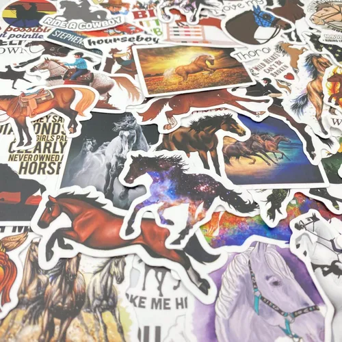 Vista 2 de AOWDIAO Paquete de 100 calcomanías de caballos, calcomanías de vinilo impermeables para botella de agua, laptop, recuerdos y regalos de fiesta
