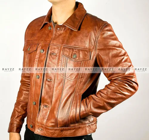 Vista 4 de Chaqueta de cuero auténtico para hombre de piel de cordero para hombre, chaqueta de cuero para motocicleta de carreras, estilo collar