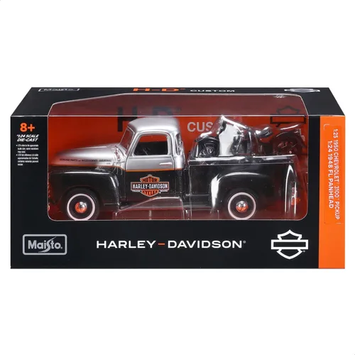 Vista 7 de Maisto 1:24 Harley Davidson '48 FL Panhead + 1950 Chevrolet 3100 Pickup Juego de vehículos fundidos a troquel