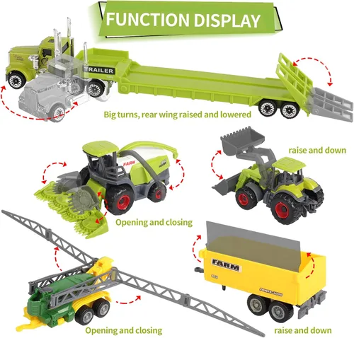 Vista 4 de Oriate Juguetes de granja para niños, juego de vehículos tractores realistas, juego de autos fundidos a presión, mini animales de granja educativos