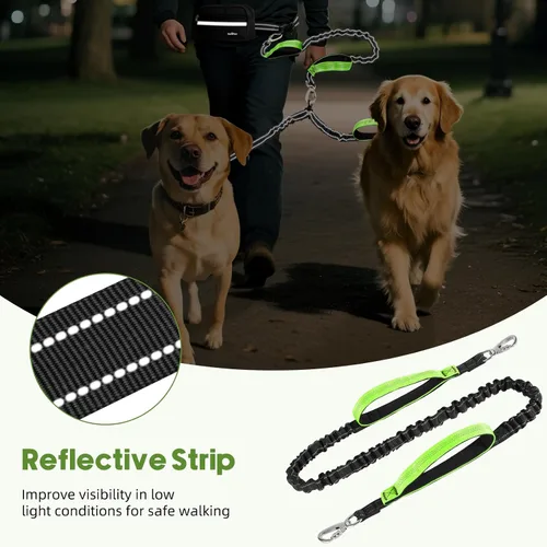 Vista 7 de VavoPaw Correa de perro manos libres para 2 perros con bolsa, correa de cintura para pasear perros, correas retráctiles con asas acolchadas dobles