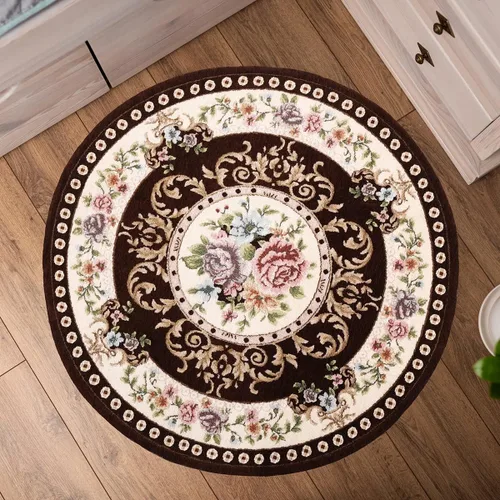 Vista 2 de Alfombra redonda floral de 2.6 pies, clásica, antideslizante, lavable a máquina, alfombra de cocina sostenible, alfombra tradicional para sala