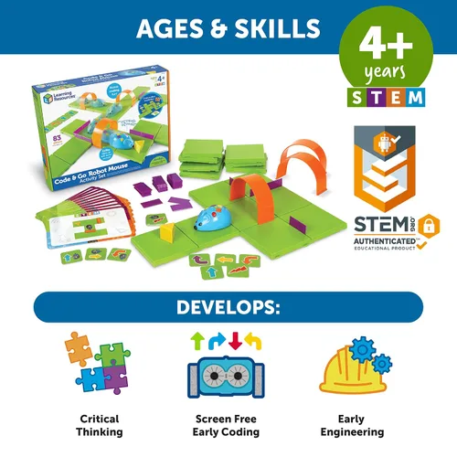 Vista 6 de Juego de actividades de ratón robot Code & Go de Learning Resources - Kit de robótica para niños, codificación de mascotas, juegos STEM, actividades