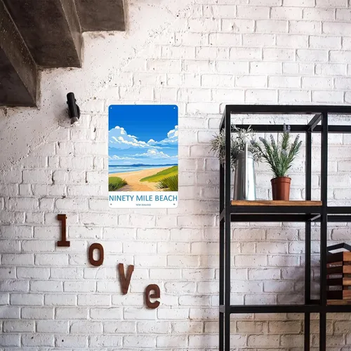 Vista 7 de Póster de viaje de playa de Ninety Mile para decoración de pared, paisaje retro, cartel de metal para garaje, hombre, cueva, baño, dormitorio