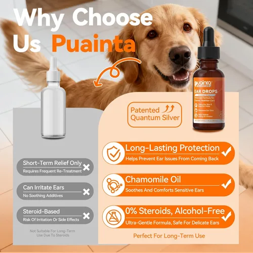 Vista 8 de PUAINTA Gotas para los oídos para perros con dediles, limpiador natural de oídos para perros y tratamiento de infecciones, solución de limpieza