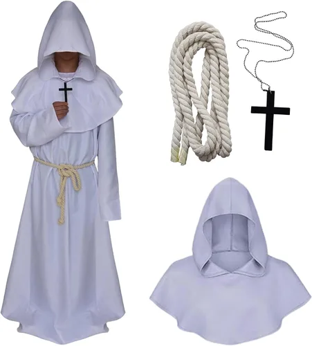 Vista 14 de Coser Park - Disfraz de monje medieval para Halloween, disfraz con capucha