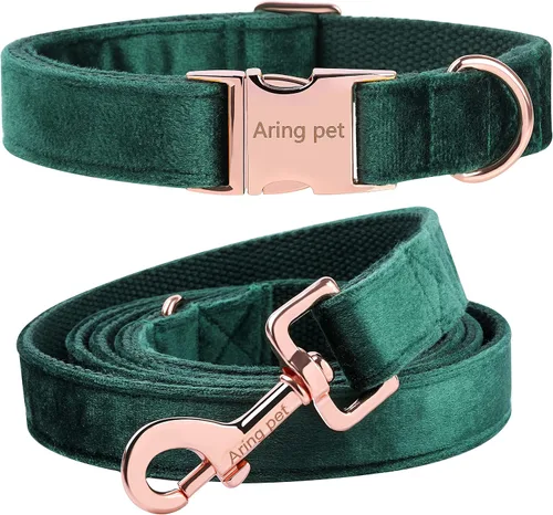 Vista 12 de ARING PET Collar y correa para perro, juego de collar y correa de terciopelo para perro, suave y cómodo, collares ajustables para perros