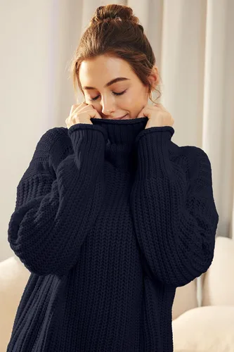 Vista 3 de LILLUSORY Suéteres de invierno de gran tamaño con cuello alto para mujer, suéter de punto cálido y moderno para otoño