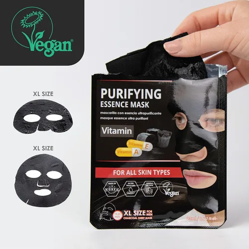 Vista 6 de ODB - Máscara facial de hoja de esencia de carbón para hombres barbudos, paquete de 24 mascarillas faciales hidratantes de aloe y vitamina
