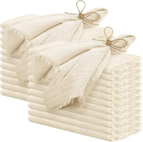 Vista 20 de 24 servilletas de tela hechas a mano con flecos beige, 16 x 16 pulgadas, delicadas servilletas de algodón rústico a granel para bodas, cenas, fiestas